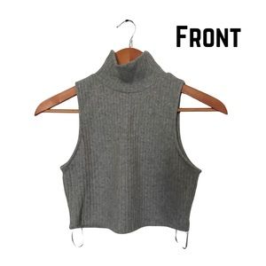 Gray Turtle Neck Ribbed Knit Crop Top